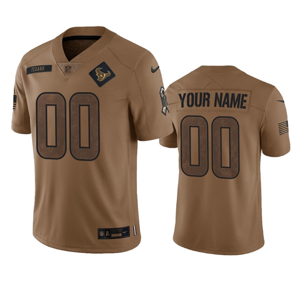Men%27s Houston Texans Active Player Custom 2023 Brown Salute To Service Limited Football Stitched Jersey